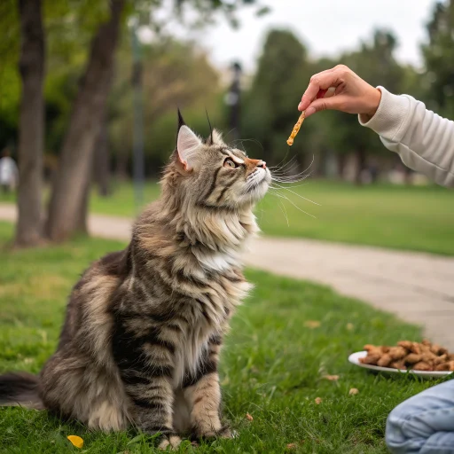 maine-coon-cat-getting-trained-by-owner-in-park-cl